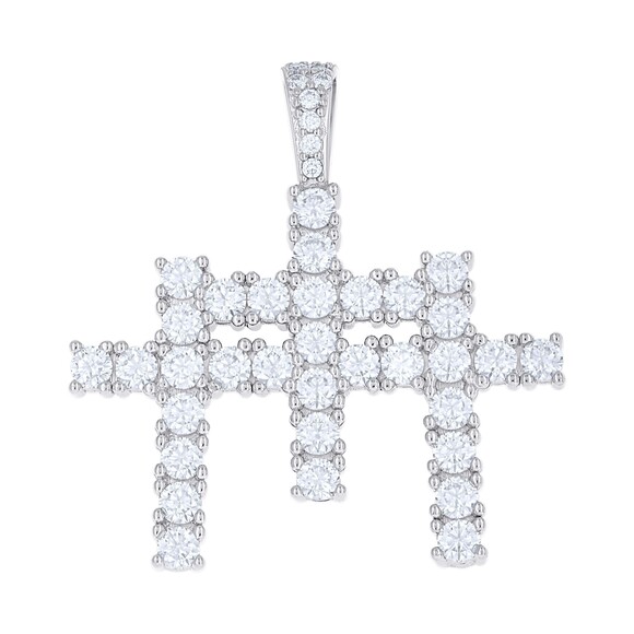 925 Sterling Silver 3.425ct Moissanite Triple Cross Charm Pendant